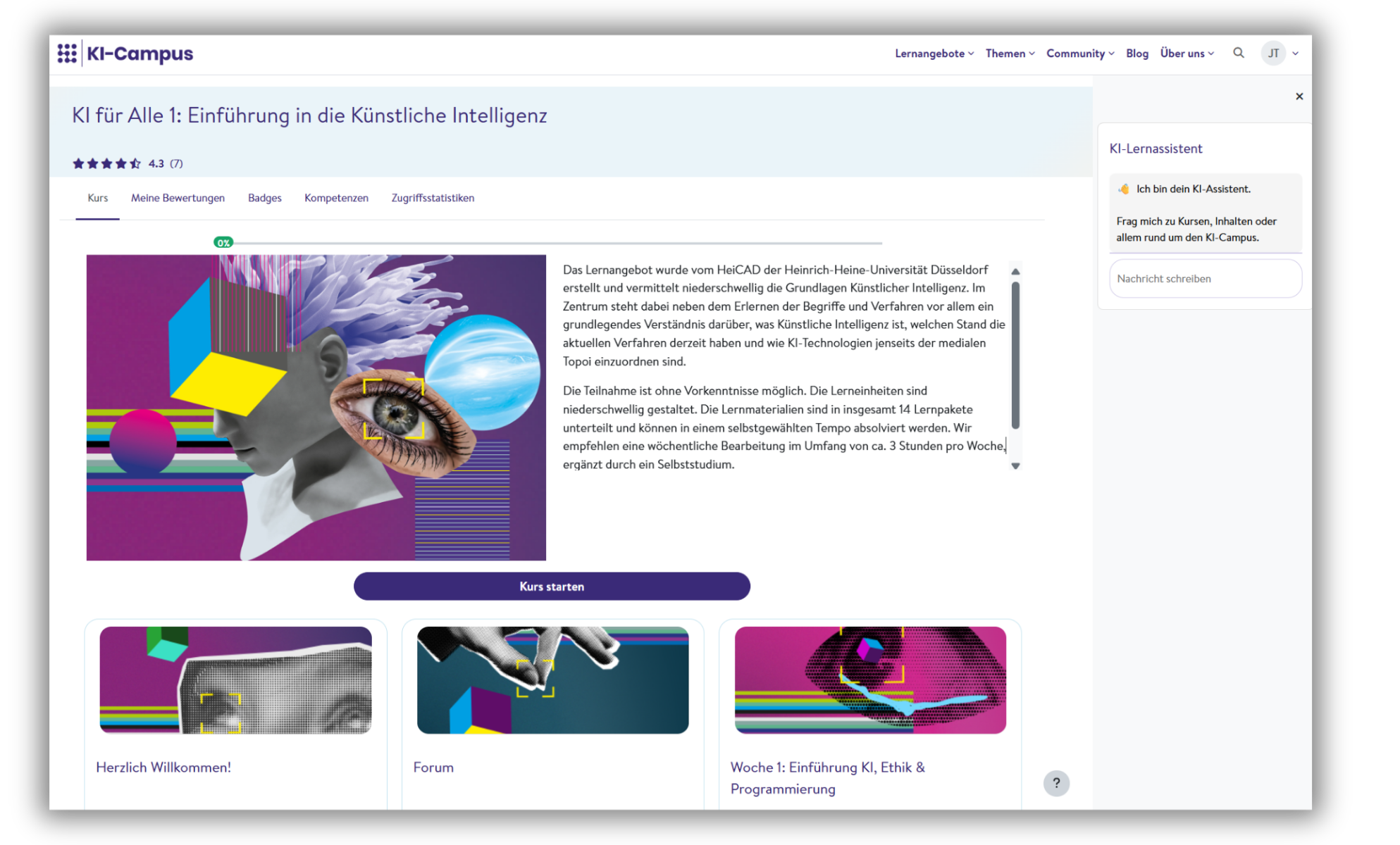 Screenshot aus dem Moodlekurs KI für Alle 1