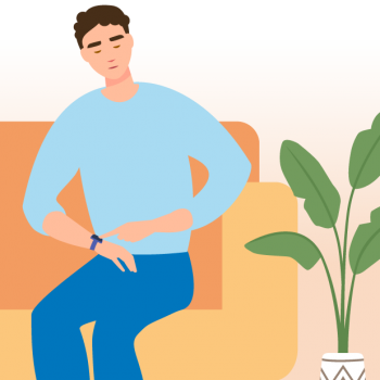 Grafik Person auf Sofa mit Smartwatch