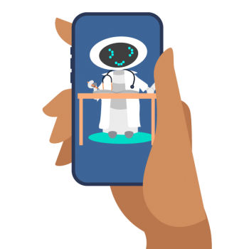 Grafik Smartphone mit Roboter-Arzt auf dem Bildschirm
