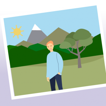 Grafik eines Fotos einer Person vor einem Berg