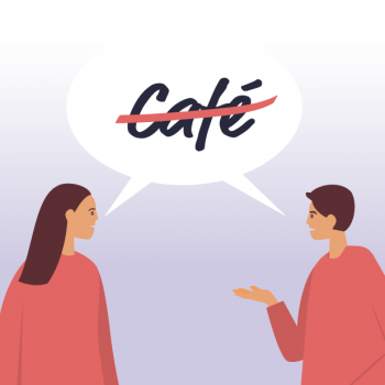 Grafik Mann und Frau sprechen darüber kein Cafe zu eröffnen