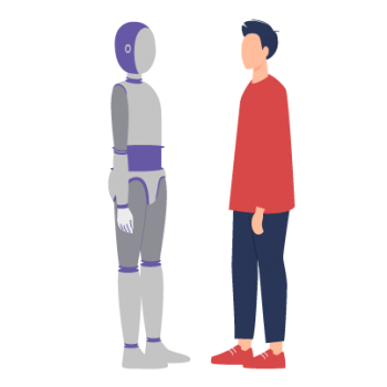Grafik Mensch und Roboter stehen sich gegenüber