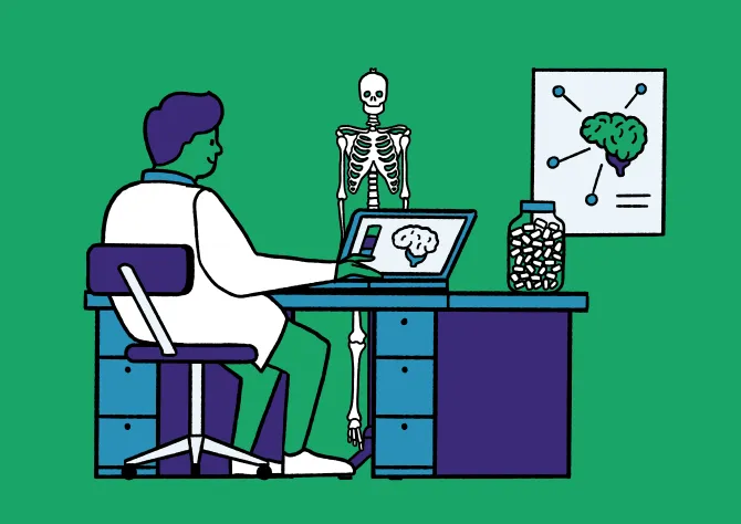 Grafik Doktor und Skelett